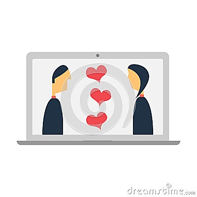 Heart icon and a lovers in laptop screen Vector Illustration