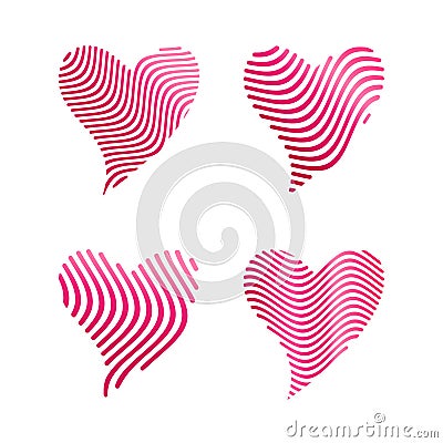 Heart icons - Hearts made of curved lines Vector Illustration