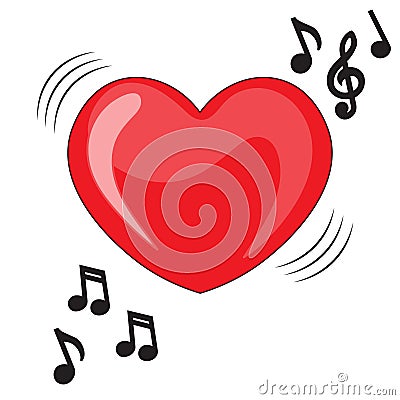 Heart illustration with music notes. Heart music Vector Illustration