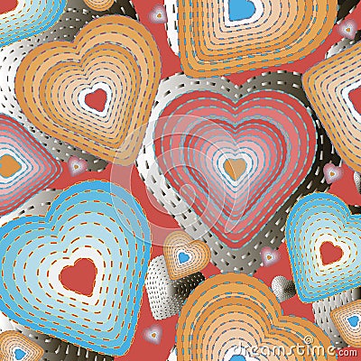 Heart with imitation of embroidery on red background Vector Illustration