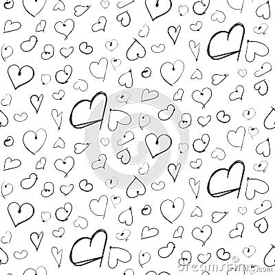 Heart ink imitation black seamless pattern Vector Illustration