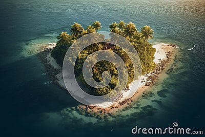 Heart island ocean. Generate Ai Stock Photo