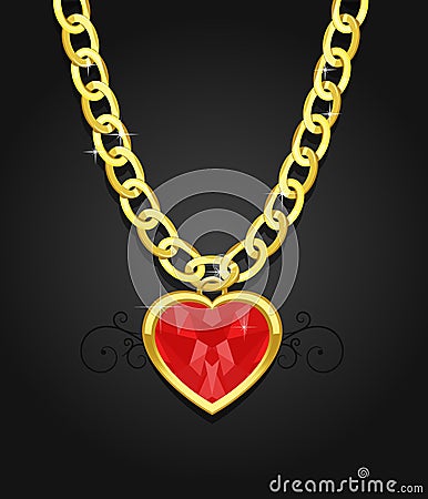 Heart jewel hanging on the chain Stock Photo