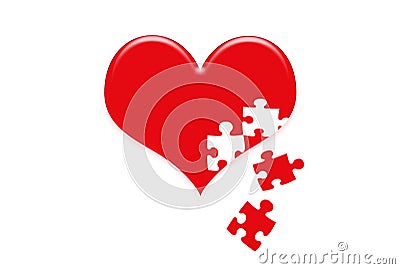 Heart jigsaw puzzle in the red heart. Stock Photo