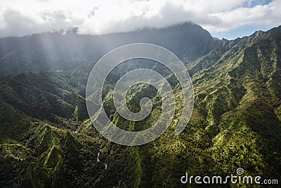 The Heart of Kauai: Aerial view of Mount Waialeale Stock Photo
