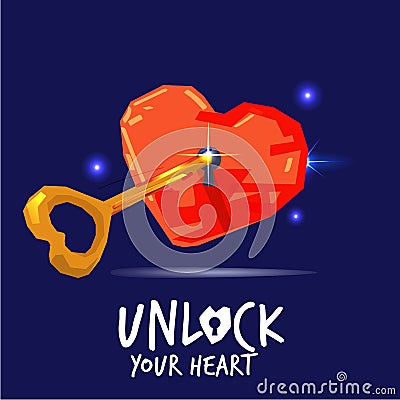 Heart with key. unlock the love or heart concept - Cartoon Illustration