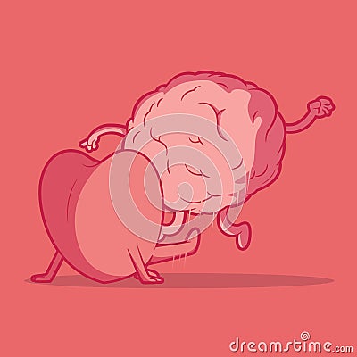 Heart kicking a brain vector illustration. Vector Illustration