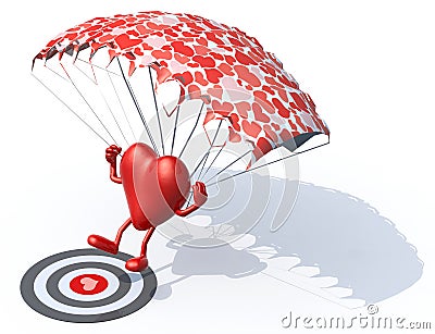 Heart that is landing with parachute on a targe Cartoon Illustration