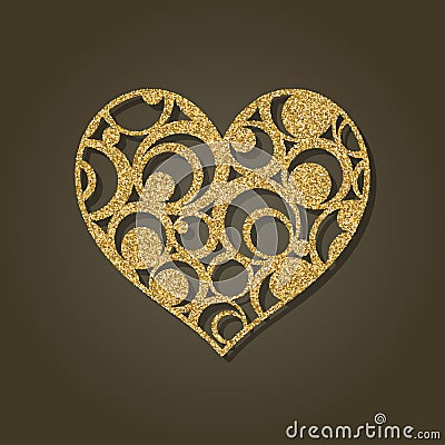 Heart for laser cutting.Round gold pattern. Vector Illustration