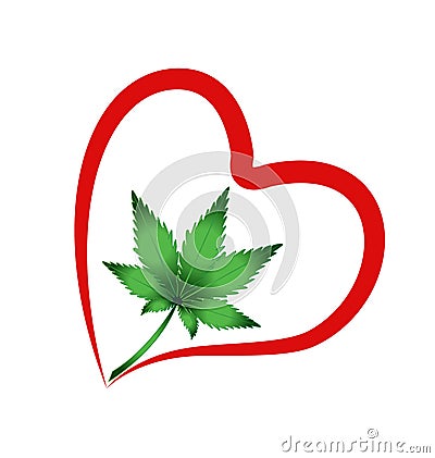 Heart and leaf cannabis plant Vector Illustration