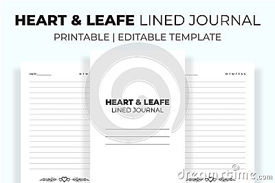 Heart And Leafe Lined Journal KDP Interior Vector Illustration