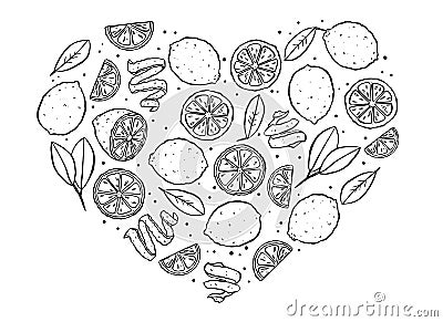 Heart lemons black outline Stock Photo