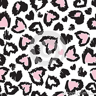 Heart leopard print pattern. Vector seamless background. Vector Illustration