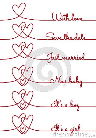 Heart line drawing with text for cards, vector Vector Illustration