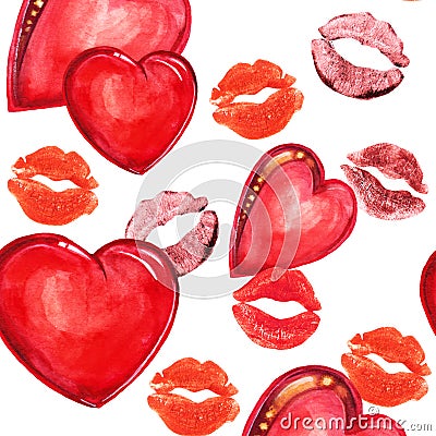 Heart and lips , watercolor Stock Photo