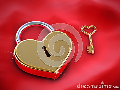 Heart lock and key Stock Photo