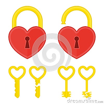 Heart lock with key. Vector Illustration