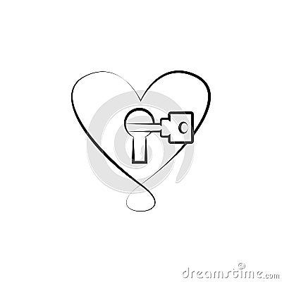 heart with lock and key sketch illustration. Element of wedding icon for mobile concept and web apps. Sketch style heart with lock Cartoon Illustration