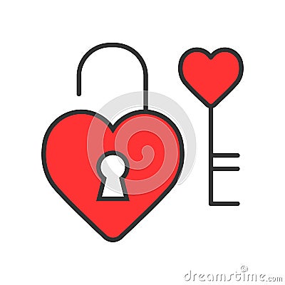 Heart lock with key vector icon. Love and Valentine Day concept Vector Illustration