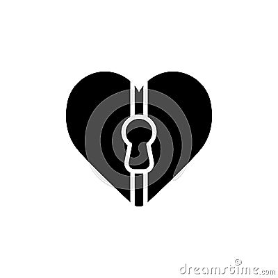 Heart lock vector icon. Black and white love illustration. Outline linear icon of heart. Vector Illustration