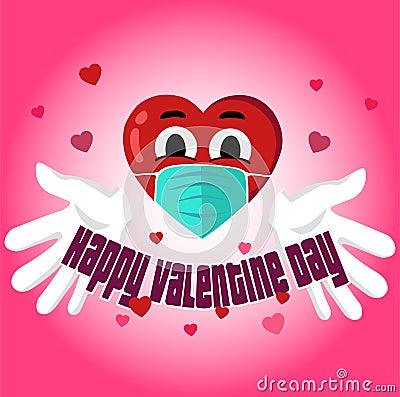 heart logo with medical mask,valentine day Vector Illustration