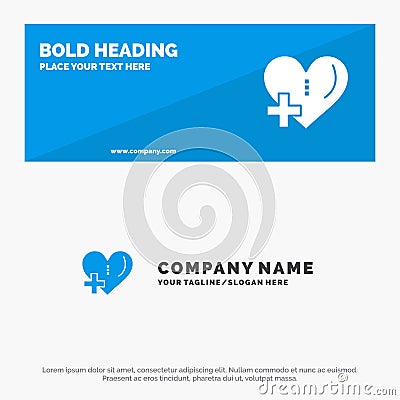 Heart, Love, Add, Plus SOlid Icon Website Banner and Business Logo Template Vector Illustration