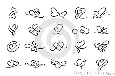 Heart love calligraphy hand drawn flourish vector Vector Illustration