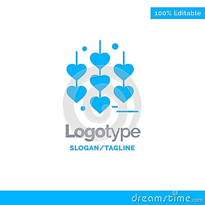 Heart, Love, Chain Blue Solid Logo Template. Place for Tagline Vector Illustration