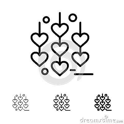 Heart, Love, Chain Bold and thin black line icon set Vector Illustration