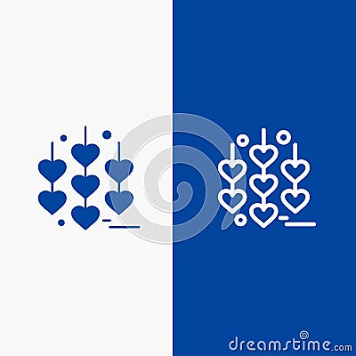 Heart, Love, Chain Line and Glyph Solid icon Blue banner Line and Glyph Solid icon Blue banner Vector Illustration