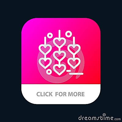 Heart, Love, Chain Mobile App Button. Android and IOS Line Version Vector Illustration