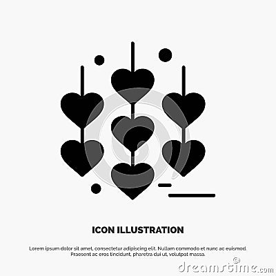 Heart, Love, Chain solid Glyph Icon vector Vector Illustration