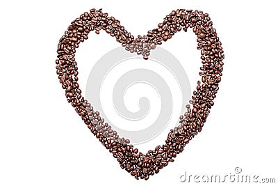 Heart love from coffee beans, isolated on white background Stock Photo