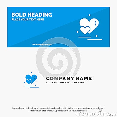 Heart, Love, Couple, Valentine Greetings SOlid Icon Website Banner and Business Logo Template Vector Illustration
