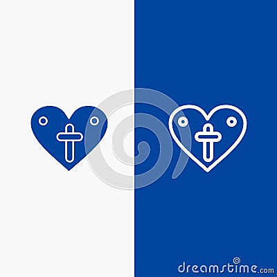 Heart, Love, Easter, Loves Line and Glyph Solid icon Blue banner Line and Glyph Solid icon Blue banner Vector Illustration