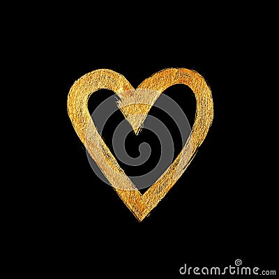 Heart Love Gold Foil Watercolor Texture Paint Stain Abstract Illustration. Shining brush stroke for you amazing design project Stock Photo