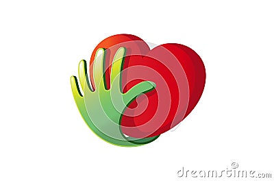 Heart Love Green Hand Care Logo Vector Illustration