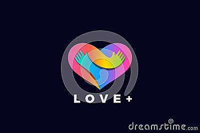 Heart Love Hug Logo Hugging Hands design vector template. Valentines day Romantic dating Charity Donation LGBTQ+ Logotype icon Vector Illustration