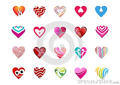 heart valentine icon set, heart valentine logo set, love signs logo, collection of hearts symbol icon vector illustration Vector Illustration