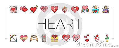 heart love romantic icons set vector Cartoon Illustration
