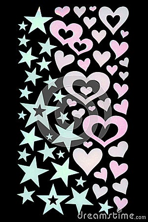Heart, love and star stickers on a black background Stock Photo