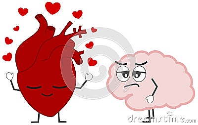 Heart in love versus brain concept cartoon illustration Vector Illustration