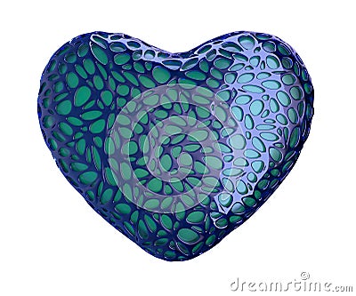 Heart made of blue plastic with abstract holes isolated on white background. 3d Stock Photo