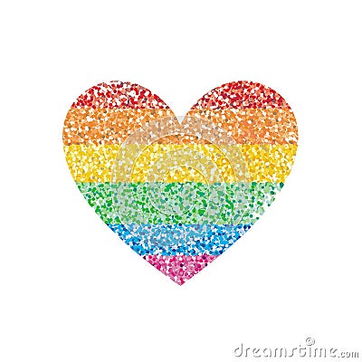 Heart Made of Colorful Confetti Arranged in Rainbow Stripes.White Background. LGBT Abstract Symbol. Vector Illustration