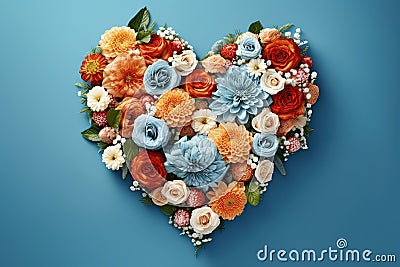 A heart made of flowers and roses resting on a sheet of white paper Stock Photo