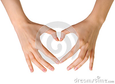 Heart made of hands isolated Stock Photo