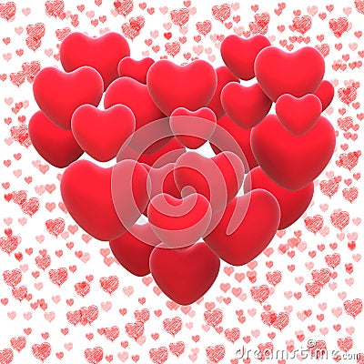 Heart Made With Hearts Shows Romantic Lover Or Stock Photo