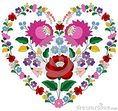 Heart made with Hungarian embroidery pattern Vector Illustration