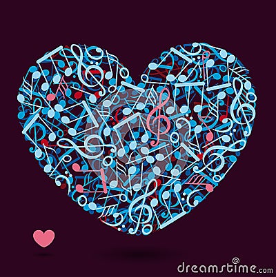 Heart made of music notes Vector Illustration