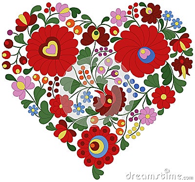 Heart made from traditional Hungarian embroidery pattern Vector Illustration